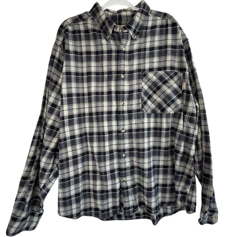 Woolrich Men's XXL Flannel Shirt Long Sleeve Plaid Black Cream 100% Cotton